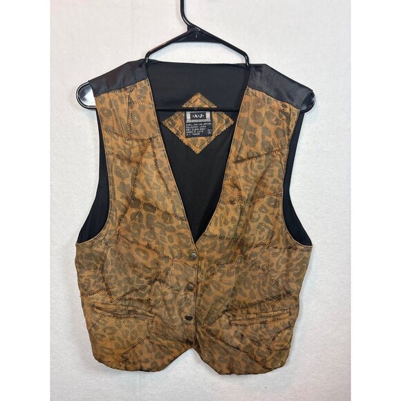 A&J Mens Leopard Print Genuine Leather Vest Size L - Picture 1 of 6